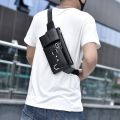 WEIXIER Brand Unisex Single-Shoulder Multi-Function Large-Capacity Waist Bag Men's Chest Bag Casual Messenger Bag Wallet Black , Leather Bag. 