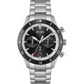Hugo Boss Santiago Silver Stainless Steel Black Dial Chronograph Quartz Watch for Gents - 1513862. 