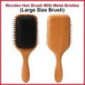 Wooden Hair Brush With Metal Bristles (Large Size) | Bamboo Wooden Hair Combs | Natural Wooden Bamboo Brush | Wooden Brush and Comb | Wood Combs For  Hair Fall | Hairbrush for Women Men Kids | Lakri Ka Kanga Kangi | Wood Comb For Curly Hair | Hair Brush S. 