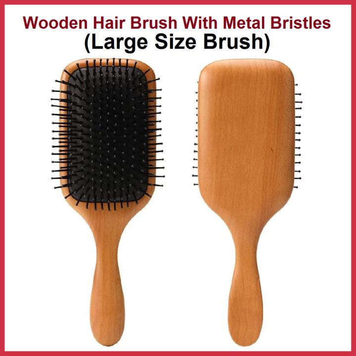 Wooden Hair Brush With Metal Bristles (Large Size) | Bamboo Wooden Hair Combs | Natural Wooden Bamboo Brush | Wooden Brush and Comb | Wood Combs For  Hair Fall | Hairbrush for Women Men Kids | Lakri Ka Kanga Kangi | Wood Comb For Curly Hair | Hair Brush S