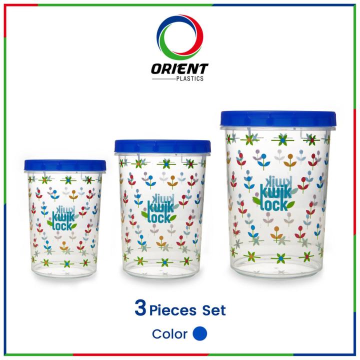 Orient Plastic Kwik Lock Jar Set | 3-Piece Airtight Storage Containers for Kitchen & Pantry Organization | Durable, BPA-Free, Stackable Food-Grade Jars with Leak-Proof Lids