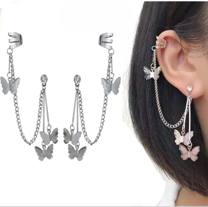 Pair%20Of%20Ear%20Cuff%20Earring%20Butterfly%20Chain%20Tassel%20Stylish%20Earings%20For%20Girls%20Fashion%20Stylish%20Korean%20Jewellery%20For%20Girls%20-%20Image%203