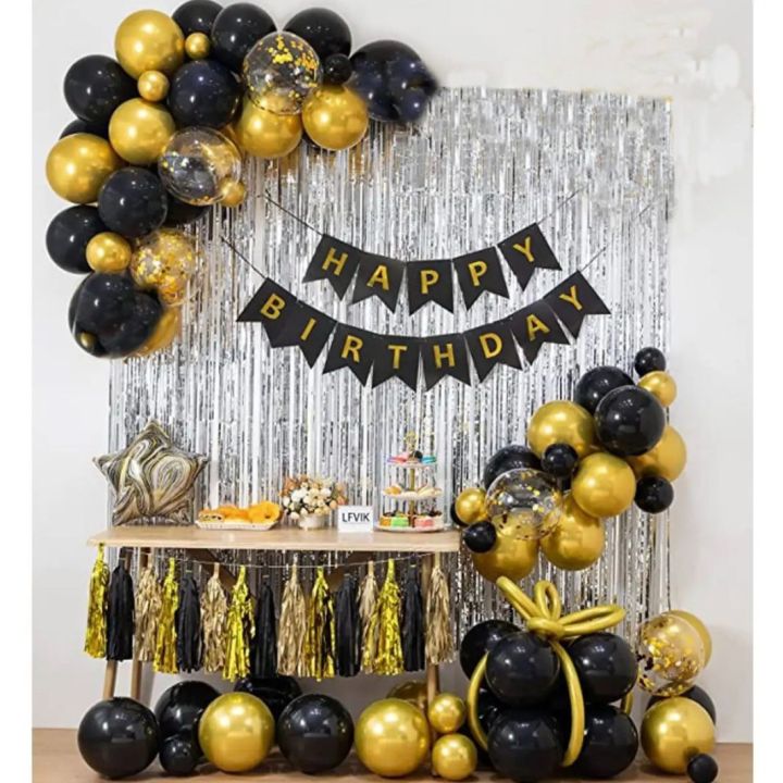 Happy%20Birthday%20Decoration%20Theme%20Black%20and%20Gold-%20Including%20Birthday%20Black%20Banner%20Cards,%2030%20Latex%20Balloons,%20Confetti%20Ballooons%20and%20Back%20Silver%20Curtain%20-%20Image%205
