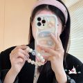 Cute Little Bear Doodle rainbow Pink Blue Gradient Cover Compatible For Redmi 12 A1 9A 9T 12C 10 10C 9 10A A2 9C NFC Note 12 10 10s 8 9 11 11s Pro Max Poco M3 Mi 11 12 Lite 3D Wavy Curved Edge Case With Beaded Bracelet. 