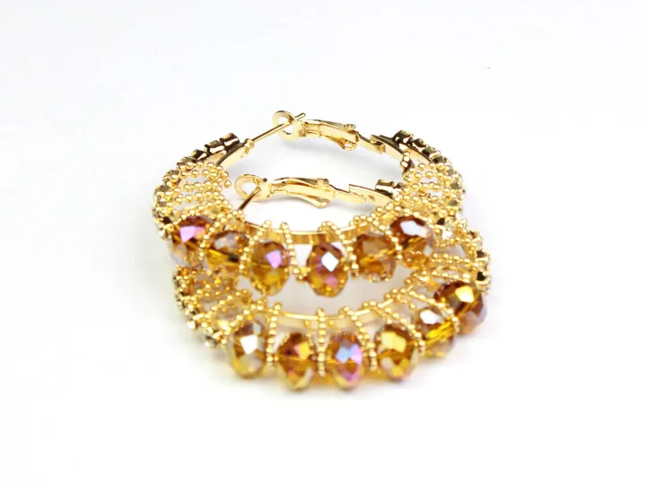 Golden%20Round%20Earring%20with%20Brown%20Beads%20And%20Zircons%20-%20Image%204