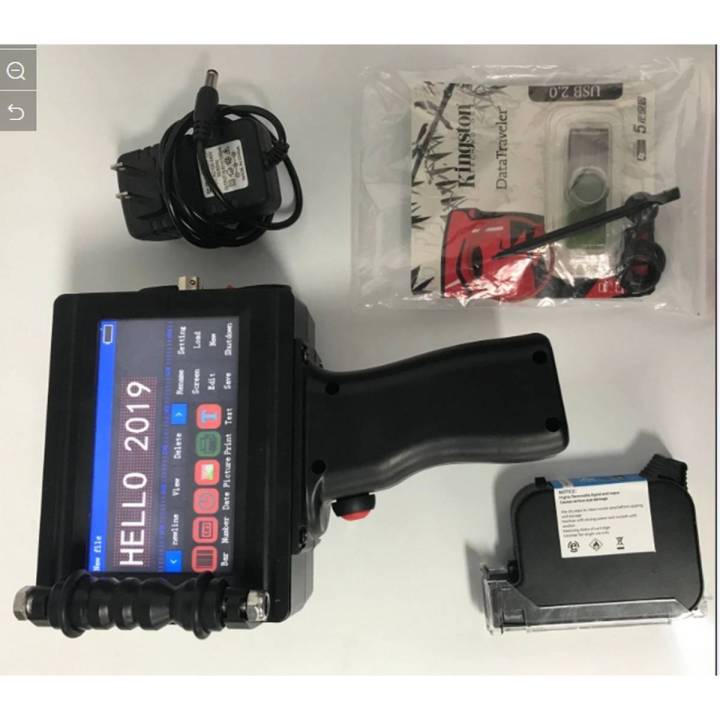 Portable Handheld Inkjet Printer Coding Machine LED Touch Screen Date Coder Smart Ink Printer with Black Ink Cartridge
