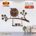 Gift City Presents Brown Bird on Tree with Coffee Cup Wooden Wall Clock for Home and Offices, 3D Design Self Adhesive. 
