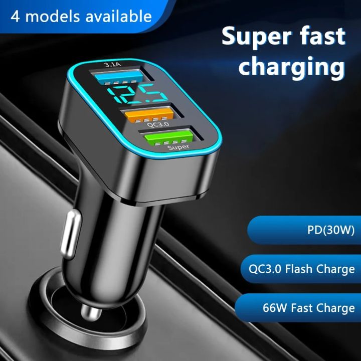 3 Port 66W Super Fast USB Car Charger Quick Charge 3.0 Phone Charger Adapter For iPhone 14 13 12 Xiaomi Samsung