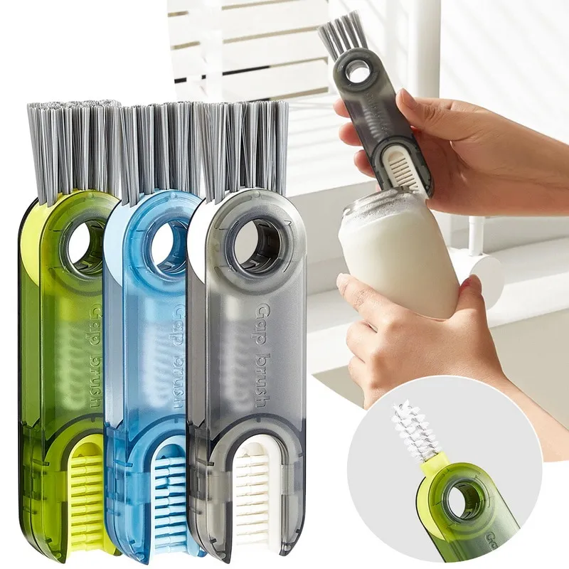 Brosse De Nettoyage 3-en-1 Pour Couvercles Et Interstices - Outil Multifonction Cuisine Avec Brosse Silicone En U (Bleu)