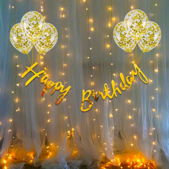 Birthday Decoration Items Kit- 10Pcs Bday Banner Confetti Balloon with Led Light for Kids, Husband Girls, Boys Bday Decorations Items with Fairy Lights