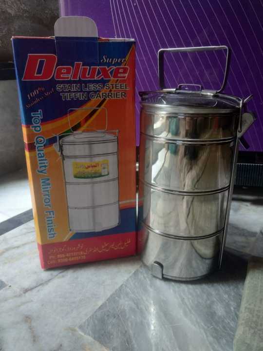 4 Layers Tiffin Food Carrier Lunch Box Heavy Stainless Steel