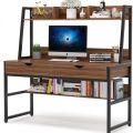Computer Desk with 2 Drawers and Hutch, Big Home Office Writing Desk with Bookshelf, Craft Desk Workstation Desk. 