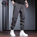Men Cargo Pants Pockets Drawstring Elastic Waist Ankle-banded Expandable Button Leg Streetwear Loose Solid Color Joggers Outdoor Long Trousers. 