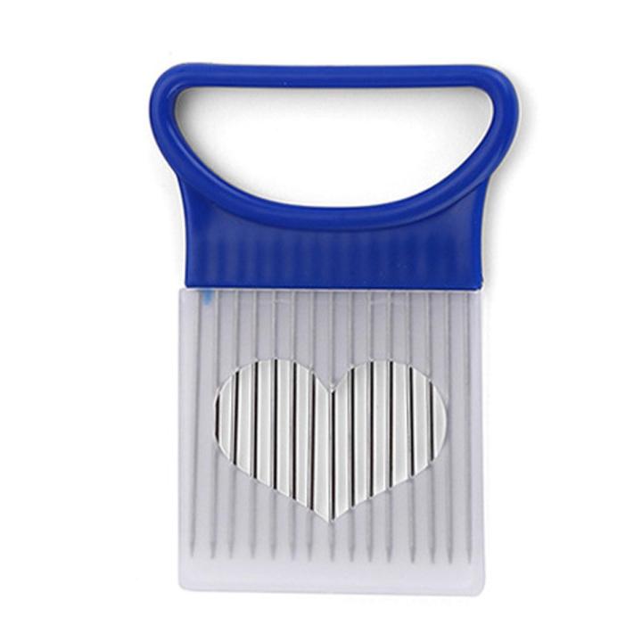 1pcs Onion Cutting Tools Tomato Vegetables Slicer Cutting Aid Holder Guide Slicing Cutter Safe Fork Gadgets Kitchen Accessories-blue