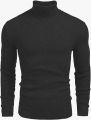 Solid Men High Neck Black Shirt. 