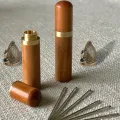 Wooden Needles Case for Storing Sewing Needles, with Sewing Thimble. 