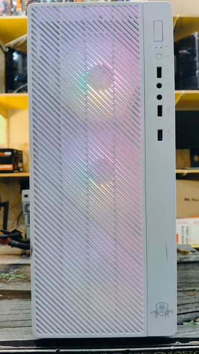 AATigers FURY White Tempered Glass Mid-Tower Gaming Case with 3X Multi-Color Lighting Fans