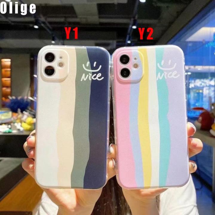 Olige Case For Realme C25Y C25S C25 C21 C20 C17 C15 C12 C11 C3 C2 Realme  Pro Pro 7i 6i 5i 5s Ins Rainbow Smile Shockproof TPU Gentle Soft Phone 
