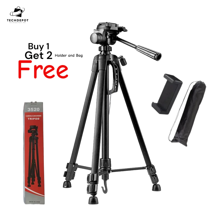 Original WT-3520 Aluminum Tripod Stand for Mobiles and DSLR Camera~ Heavy duty Mobile Stand with 3kg load capacity~ 3 Height Adjustments with 4.6 Feet Maximum Height~ Best for YouTube and Videography~ Free Mobile Holder and Carrying Bag by TechDepot