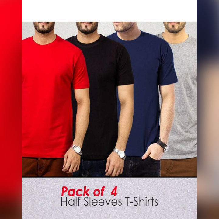 Pack of 4 Basic Cotton T-shirts , Plain Half Sleeves Tee Shirts For Boys & Men By OUTFITTERS 2.0