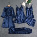 Flourish Undergarments 5 pcs Non Padded Silk Satin Pajama Set Cami Top Nightgown Sexy Nightwear Sleepwear Robe Sets Lace Nightdress  nighty. 