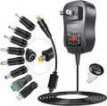 SoulBay 12V Power Supply 24W Universal Charger Adjustable to DC 9V 7.5V 6V 5V 4.5V 3V 12 Volt 1A 1.5A 2A AC Adapter Replacement Cord for LED Strip Light Security Camera Speaker Router Keyboard, 5 FT uk import. 