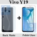 Vivo Y19 Glass Protector Clear 2.5D Polish Glass + Matte Back Protector Carbon Soft Skin Sheet For Vivo Y19. 