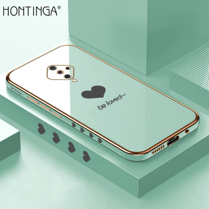 Hontinga for Vivo S1 Pro Back Cover Luxury 6D Plating Lover Heart Side Pattern Case Soft Silicone Square Mobile Cover