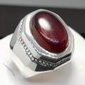 Dark Red Mens Aqeeq Ring 925 Sterling Silver Ring. 