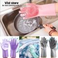 Multipurpose Washing gloves with scrubber brush heat resistant reusable  for dishwashing cleaning best kitchen accessories protect your hands from hot and cold water, useful gadgets bathroom cleaner. 