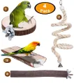 UK Bird Toys 4 pack Bird Perche set Natural Wood Parrot cotton Rope swing string spiral coil perch Climbing Rope Bungee Bird Toys Rope Perch Stand Cage Rope Chewing Toy for cage love birds finches Budgie sun conure cocktail Macaws. 