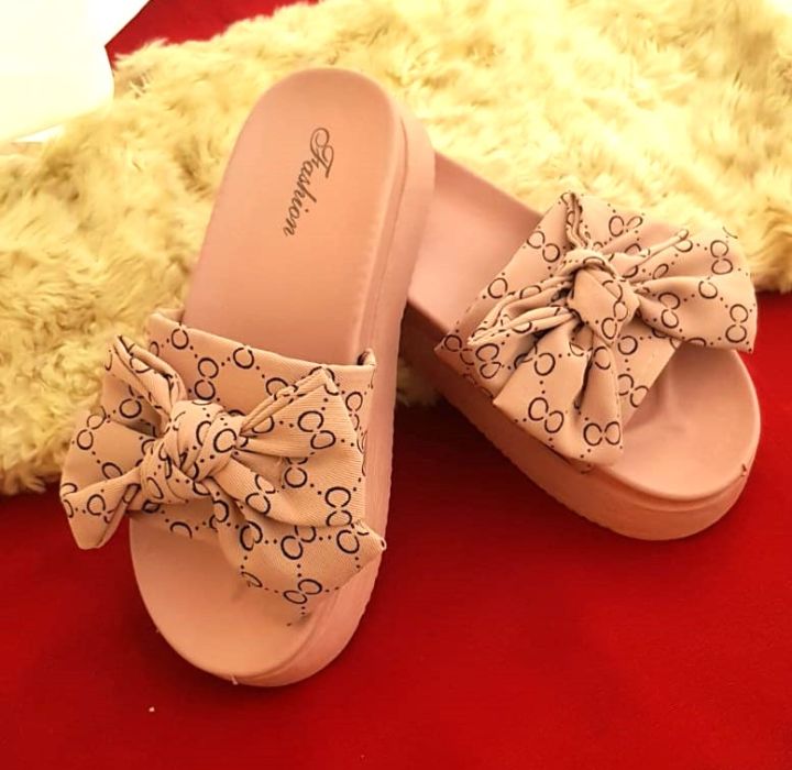 Bow shaped slippers for women wearing fashionable round toe thick sole anti slip Daraz.pk