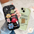 MissConnie Cute Cartoon Little Monsters Cover Compatible for IPhone 7Plus XR 14 11 12 13 Pro Max X 7 8 6s 6 Plus XS Max SE 2020 Wavy Curved Edge Glossy Shockproof Case Shell. 
