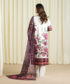 Unstitched 3-Piece  Shirt Foil Printed Blended Satin Shirt 2.3m Fabric: Blended Satin Colour: Off White & Mahenta  Dupatta Printed Blended Tissue Dupatta 2.5m Fabric: Blended Tissue Colour: Magenta  Trouser Dyed Viscose Raw Silk Trouser 2.5m Fabric: Visco. 