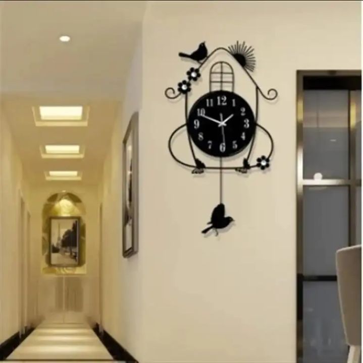 Bird cage wooden wall clock Bird cage with pendolum wall clock European Creative Iron Wall Clocks Crafts Decoration Garden Home Living room Silent Quartz Clock Wall Sticker Ornaments Decor