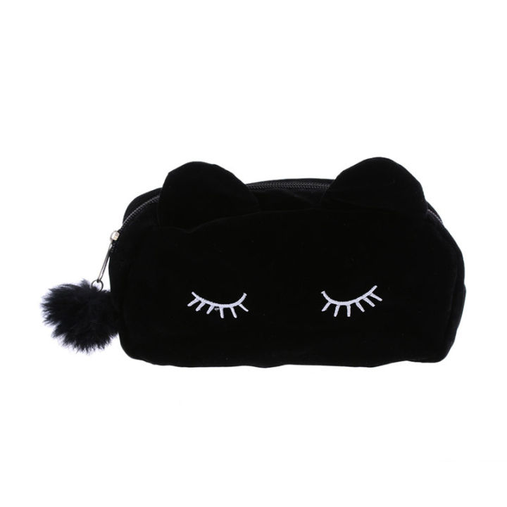 【New Arrivals】PURDORED 1 pc Portable Cartoon Cat cosmetic bag Coin Storage Case Travel Makeup Bag With Fur neceser Dropshipping