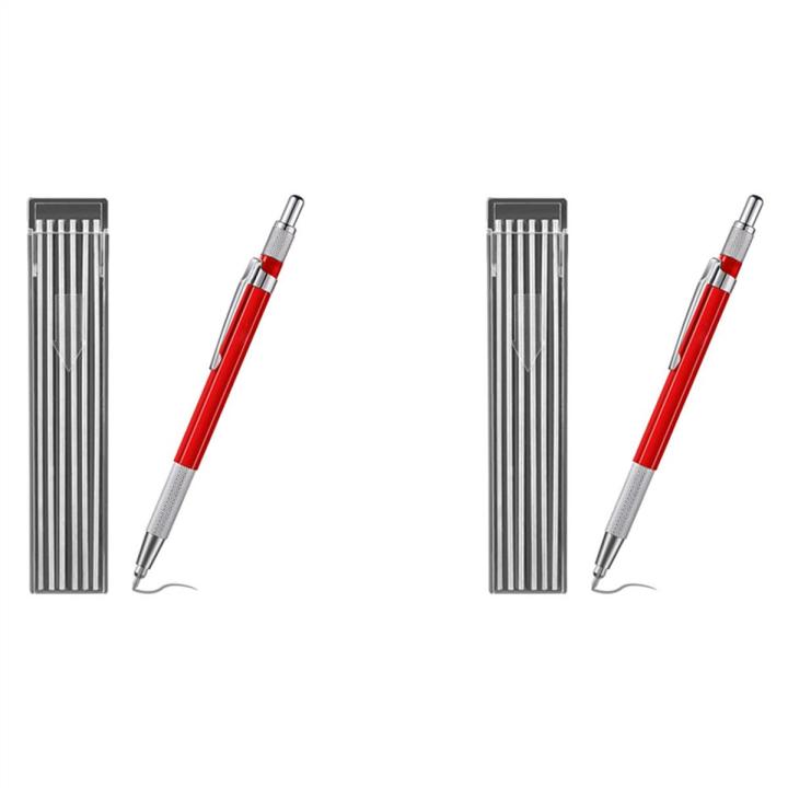 2X Welders Pencil with 24PCS Silver Streak Refills, Metal Marker Mechanical Welding Pencil Pipefitters, Fabrication, Red