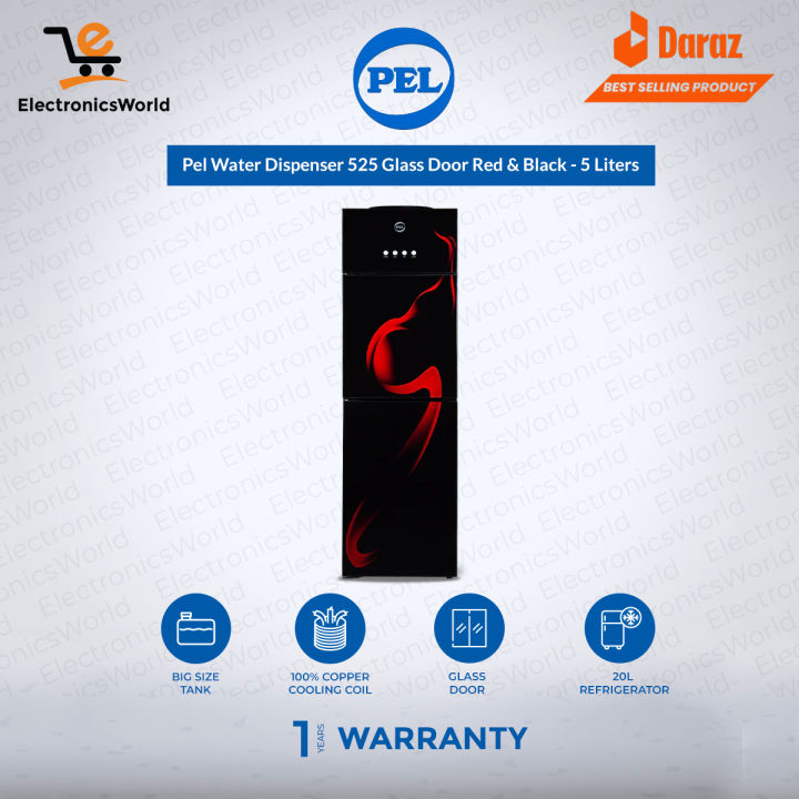 Pel Water Dispenser | Model CGD-525 Curved Glass Door Red Blaze / Purple Blaze - Stainless Steel Jumbo Size 5 Liters Tank | Hot & Cold | 100% Copper | 1 Year Warranty