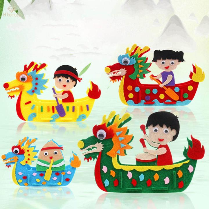 Material Pack DIY Non Woven Toy Dragon Boat Crafts Development Toys DIY Felt Craft Kids Handcraft for Classroom Dragon Boat Festival