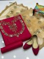Buzzazi Fancy Wedding Wear Ladies 4 Piece Dress – Kataan Mirror Work Shirt, Net Dupatta & Complimentary Khussa. 