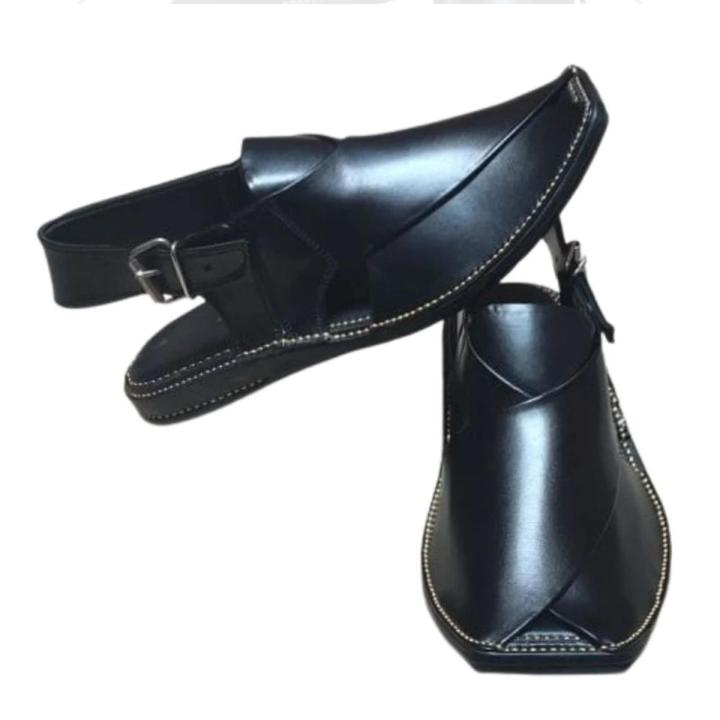 BLACK HANDMADE PESHAWARI ZARDARI ORIGINAL LEATHER PESHAWARI CHAPPAL
