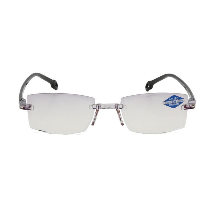 Rimless Diamond-cut Reading Glasses Anti-blue Light and Neutral / Blue Film Integrated Full Degree 1.0 1.5 2.0 2.5 3.0 3.5 4.0
