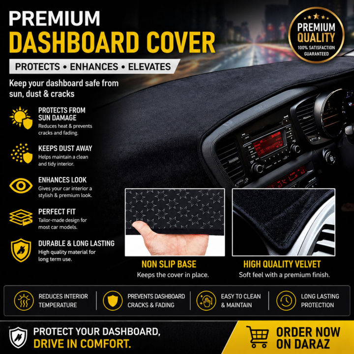 Car Heavy Velvet Dashboard Mats - High Quality Dash Mat Carpets - Anti-Scratch | Washable | Velvet Material - Protects Dashboard From UV Rays