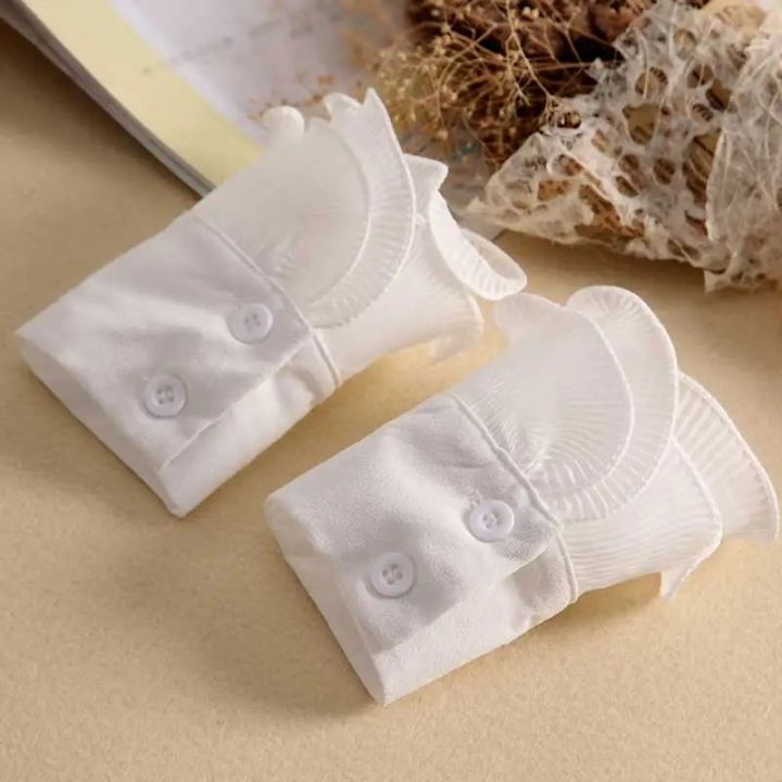 Detachable cuffs Shirt Pleated Flare Sleeve False Cuffs Layered Decorative Women Detachable Sleeve cuffs Buckle White Black