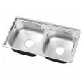 SA Kitchen Sink double Bowl machine made Stainless Steel KitchenBar Sink Silver (75*40). 