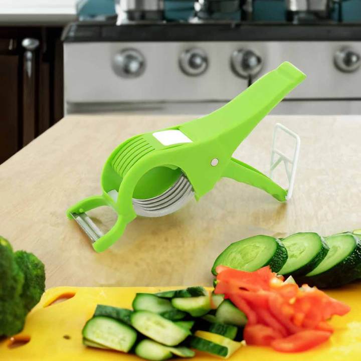 Vegetable & Fruit Multi Cutter With Peeler Bhindi Cutter Slicer Stainless Steel 5 Blade Vegetable Cutter