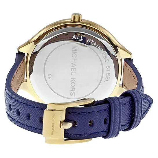 Michael Kors Mid-Size Runway Gold-Tone Dial Blue Leather 