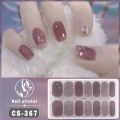 14Tips Semi Cured Gel Nail Stickers Waterproof Foil Self-Adhesive Gel Full Nail Wraps Glittering Simple Gel Nail Polish Strips DIY NAil Art Making. 