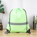 【Factory-direct】 Simple Reflective Stripe Drawstring Gym Backpack 210D Polyester Solid Color Nylon Sports Shoulder Bag Waterproof Portable Fitness Handbag Travel.