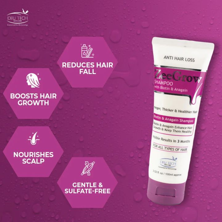 ZeeGrow Shampoo | Anti hair loss growth formula biotin argan oil vitamin E | 100ml
